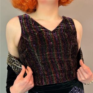 Vintage 80s Handmade Rainbow Glitter Gradient Striped Velvet Disco Tank